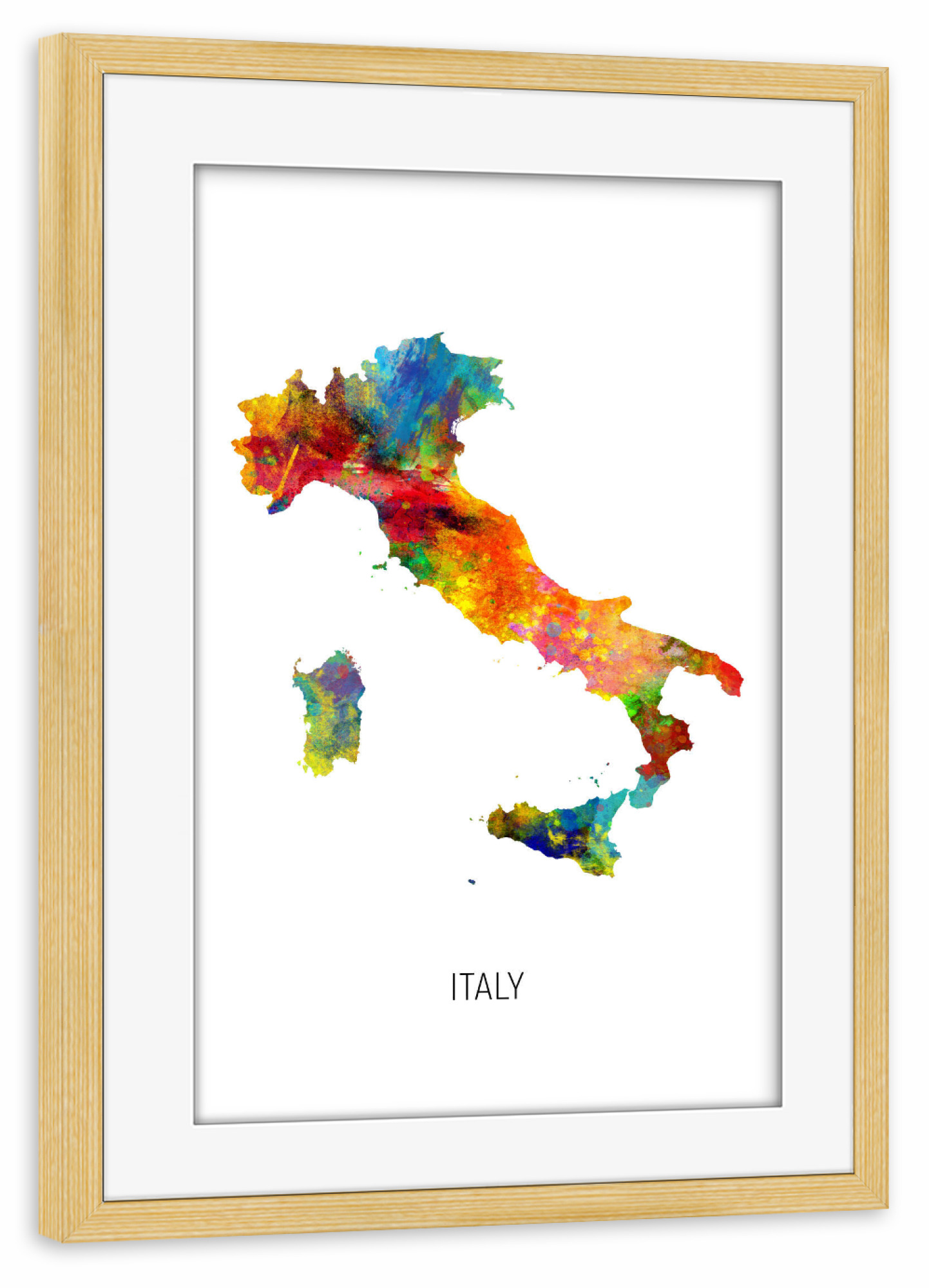 Poster mit Rahmen kiefer "Italy Watercolor Map" artboxONE - Kartografie - Stadtkarte,Map,Watercolor,Painting,Italy