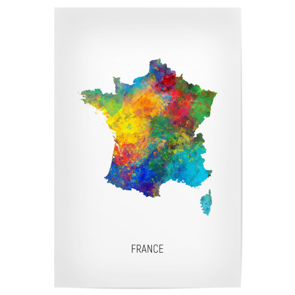 Poster "France Watercolor Map" artboxONE - Kartografie - France,Stadtkarte,Map,Watercolor,Painting