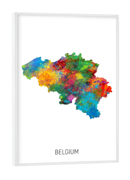 Poster mit weißem Rahmen "Belgium Watercolor Map" artboxONE - Kartografie - Belgium,Stadtkarte,Map,Watercolor,Painting