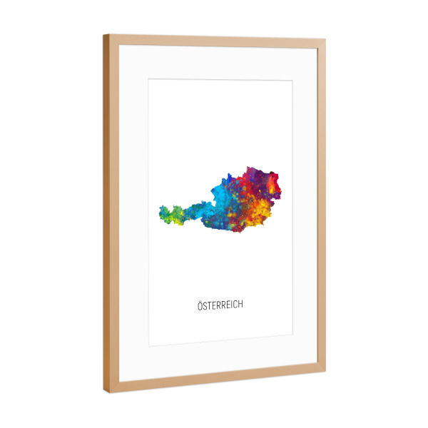 Poster mit Rahmen Kupfer "Österreich Watercolor Map" artboxONE - Kartografie - Österreich,Stadtkarte,Map,Watercolor,Painting