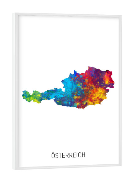 Poster mit weißem Rahmen "Österreich Watercolor Map" artboxONE - Kartografie - Österreich,Stadtkarte,Map,Watercolor,Painting