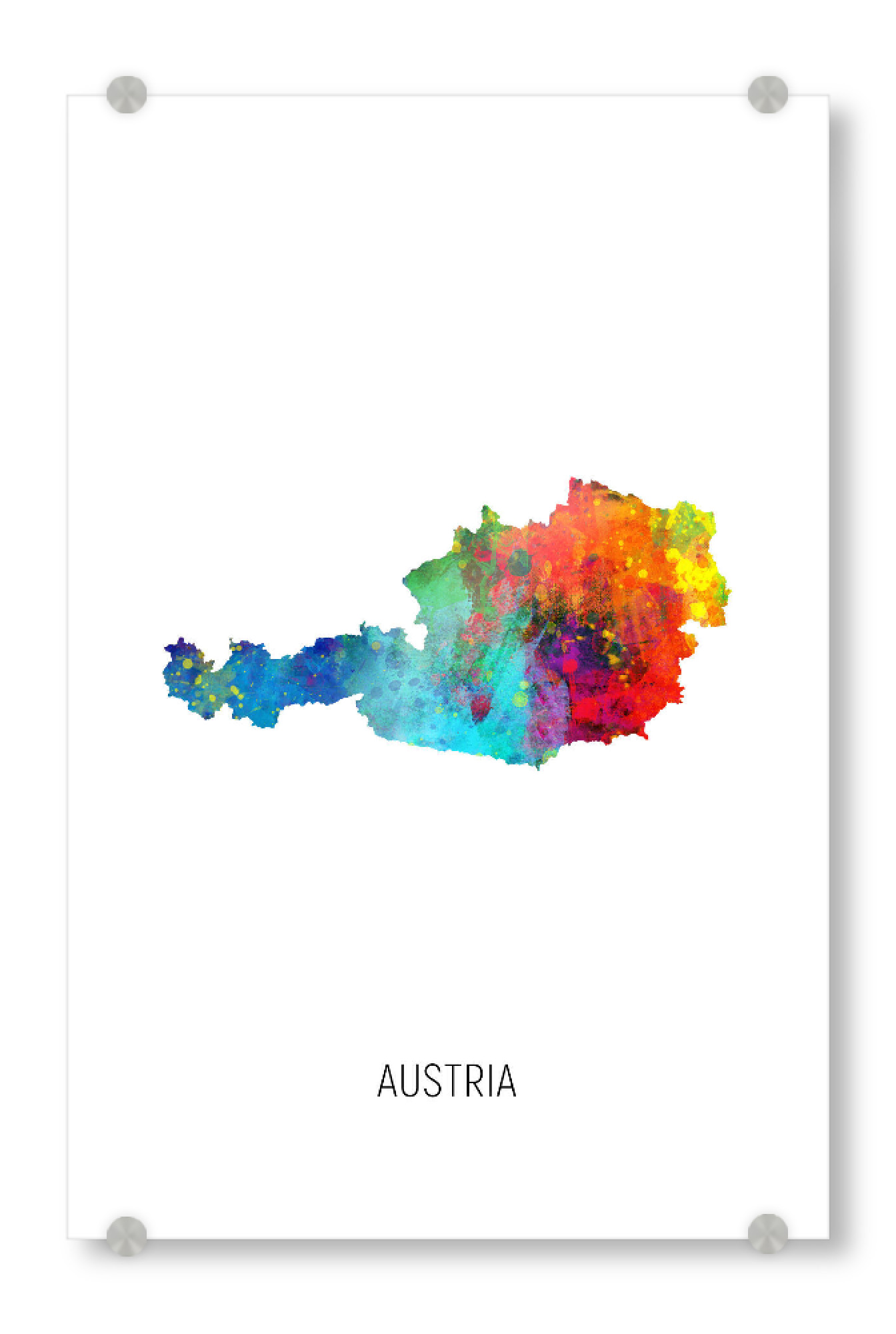Acrylglasbild "Austria Watercolor Map" artboxONE - Kartografie - Austria,Stadtkarte,Map,Watercolor,Painting