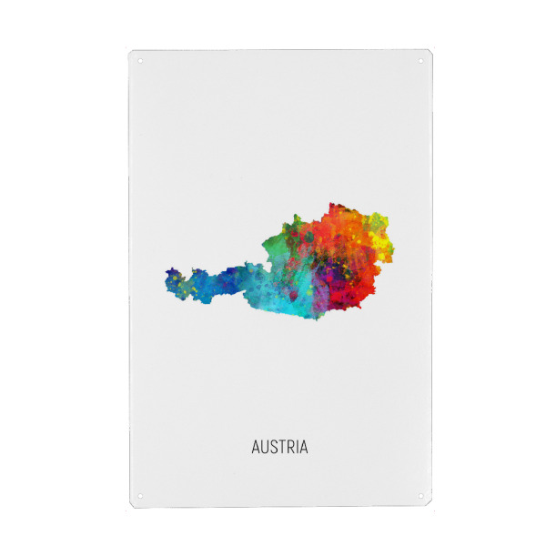 Metall Poster "Austria Watercolor Map" artboxONE - Kartografie - Austria,Stadtkarte,Map,Watercolor,Painting - Blechschild