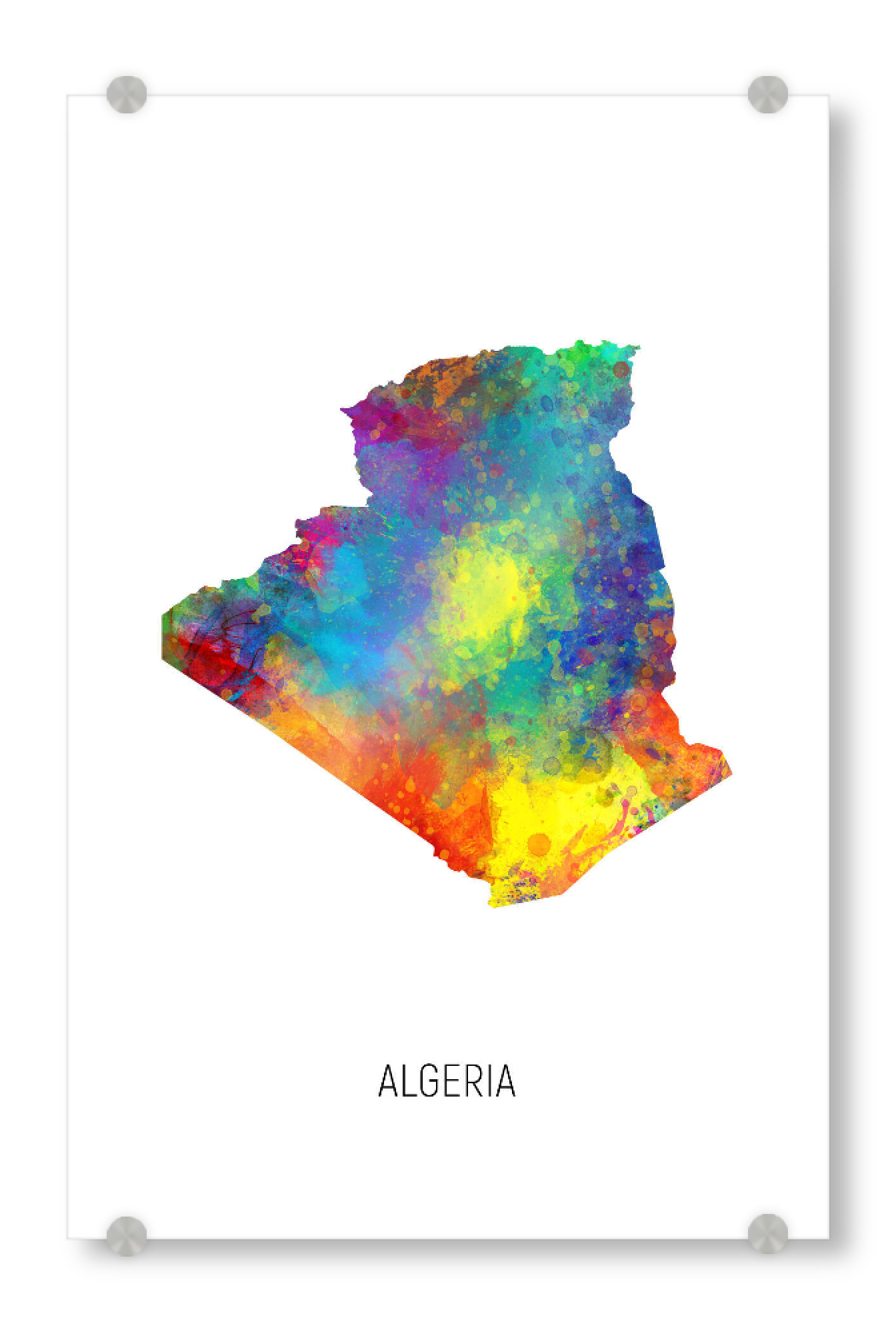 Acrylglasbild "Algeria Watercolor Map" artboxONE - Kartografie - Algeria,Stadtkarte,Map,Watercolor,Painting