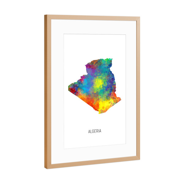 Poster mit Rahmen Kupfer "Algeria Watercolor Map" artboxONE - Kartografie - Algeria,Stadtkarte,Map,Watercolor,Painting