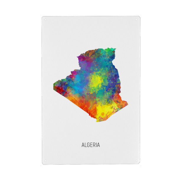Metall Poster "Algeria Watercolor Map" artboxONE - Kartografie - Algeria,Stadtkarte,Map,Watercolor,Painting - Blechschild