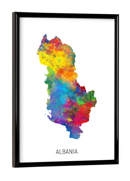 Poster mit schwarzem Rahmen "Albania Watercolor Map" artboxONE - Kartografie - Albania,Stadtkarte,Map,Watercolor,Painting