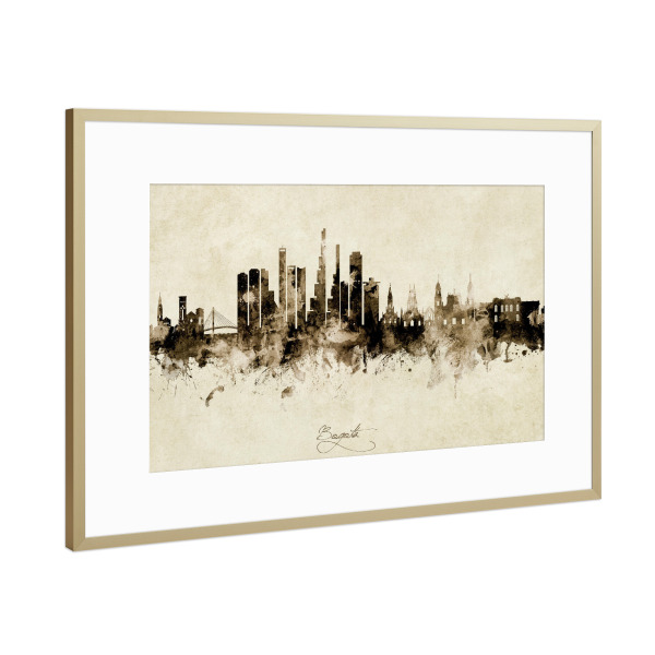 Poster mit Rahmen Gold "Bogotá Colombia Skyline Sepia" artboxONE - Städte - Bogotá,Colombia,Skyline,Cityscape,Stadtbild,Watercolor,Painting