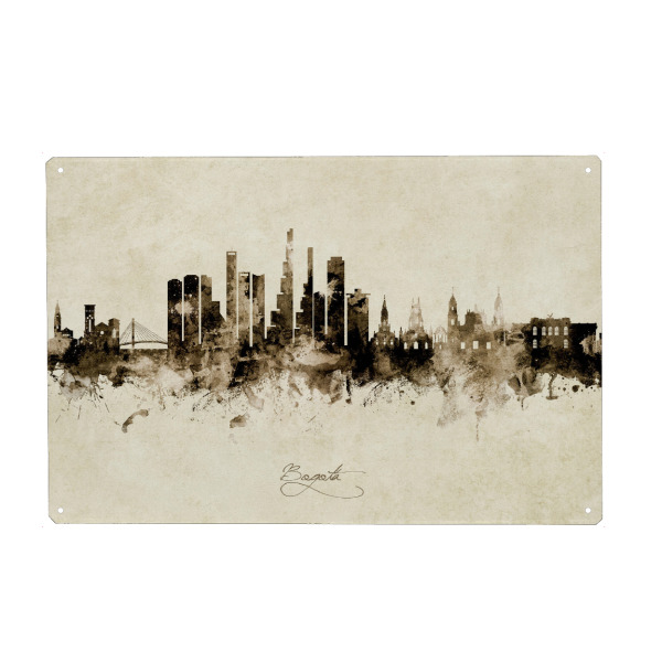 Metall Poster "Bogotá Colombia Skyline Sepia" artboxONE - Städte - Bogotá,Colombia,Skyline,Cityscape,Stadtbild,Watercolor,Painting - Blechschild