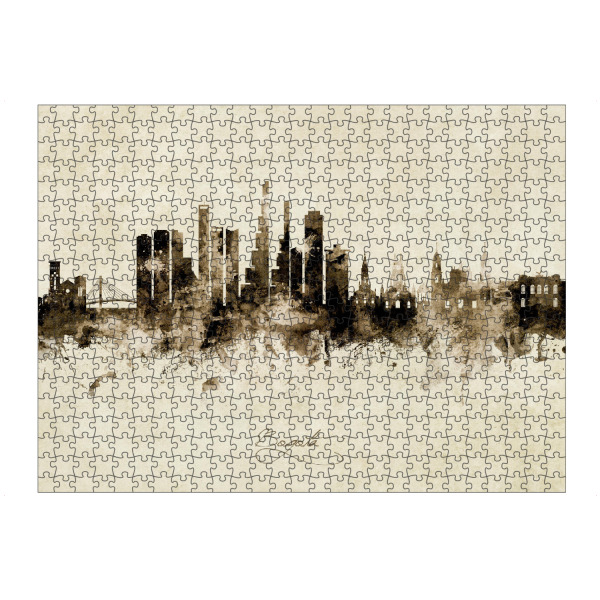Puzzle Ravensburger "Bogotá Colombia Skyline Sepia" artboxONE - Städte - Bogotá,Colombia,Skyline,Cityscape,Stadtbild,Watercolor,Painting