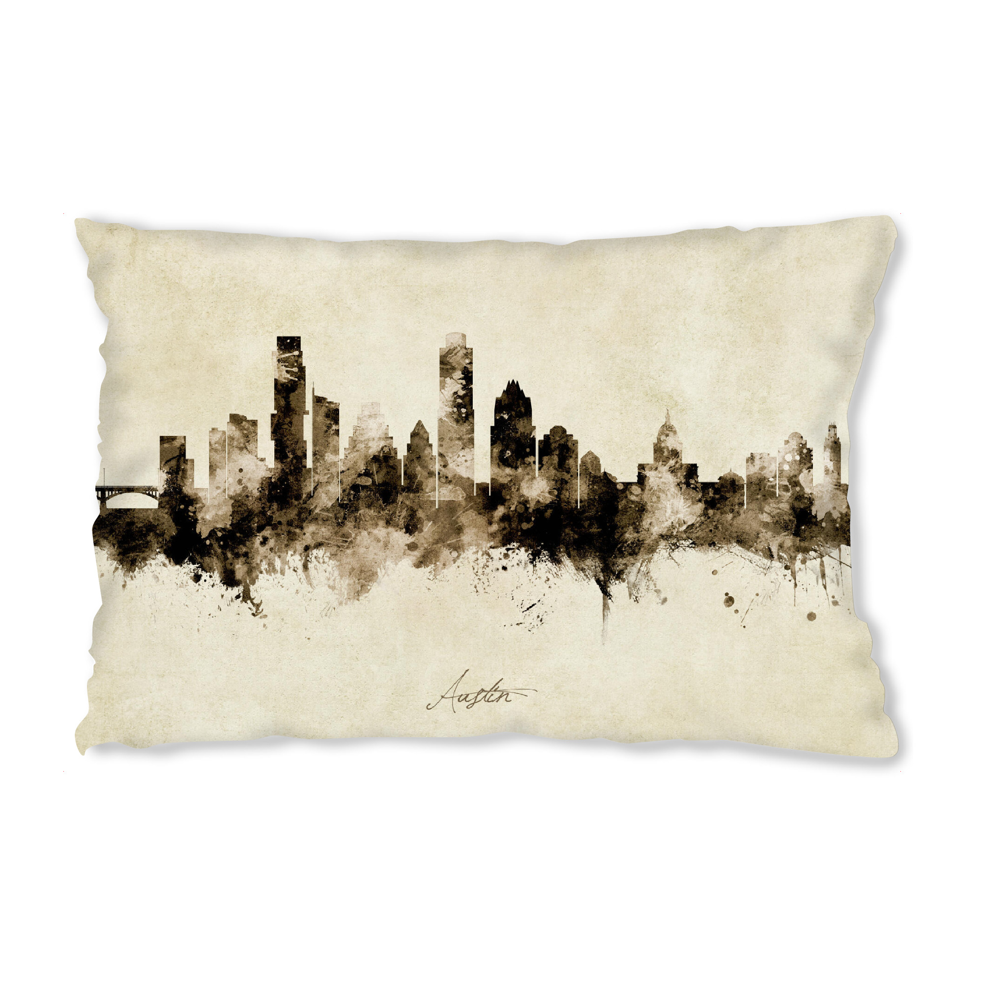 Design-Kissen "Austin Texas Skyline Sepia" artboxONE - Städte - Austin,Texas,Skyline,Cityscape,Stadtbild,Watercolor,Painting - Bild austin