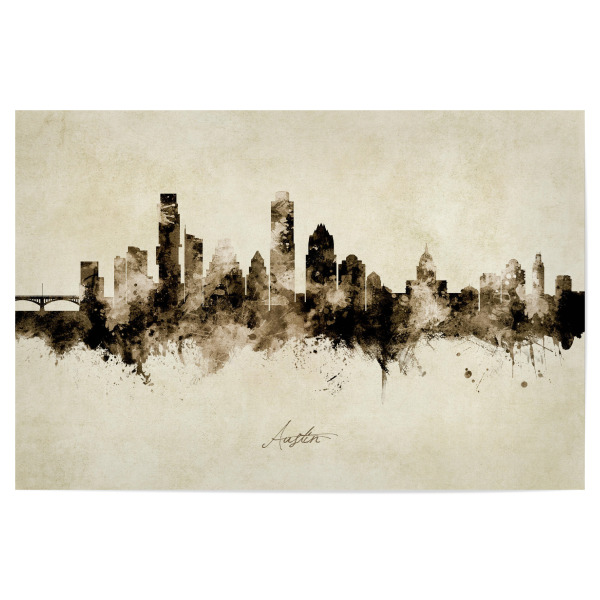 Poster "Austin Texas Skyline Sepia" artboxONE - Städte - Austin,Texas,Skyline,Cityscape,Stadtbild,Watercolor,Painting