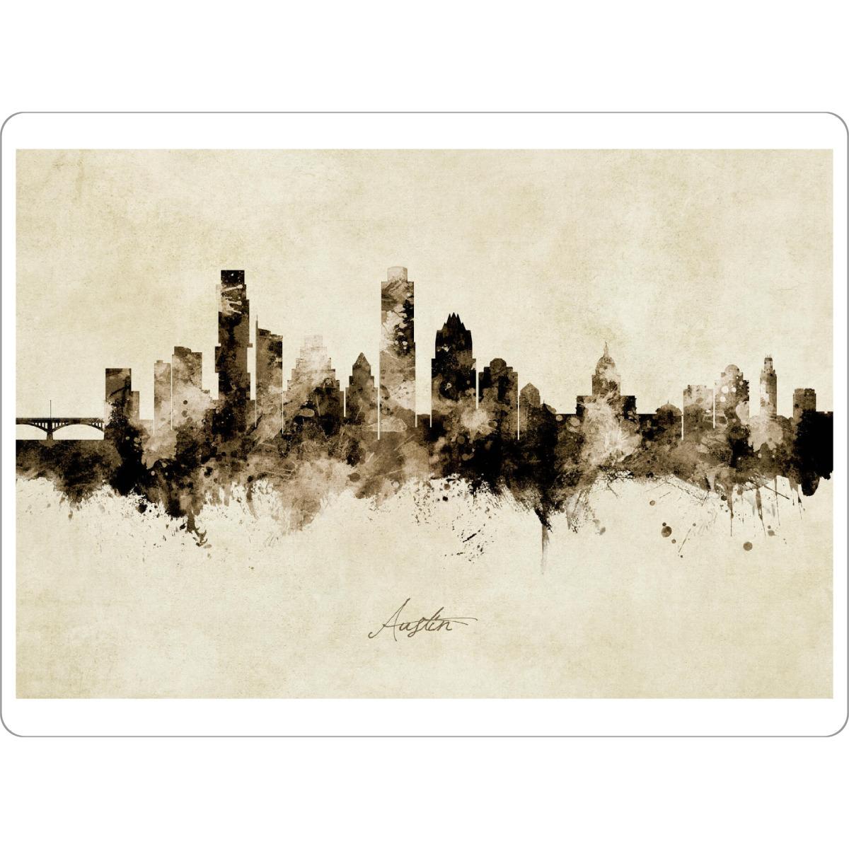 Tischset "Austin Texas Skyline Sepia" artboxONE - Städte - Austin,Texas,Skyline,Cityscape,Stadtbild,Watercolor,Painting - Bild austin