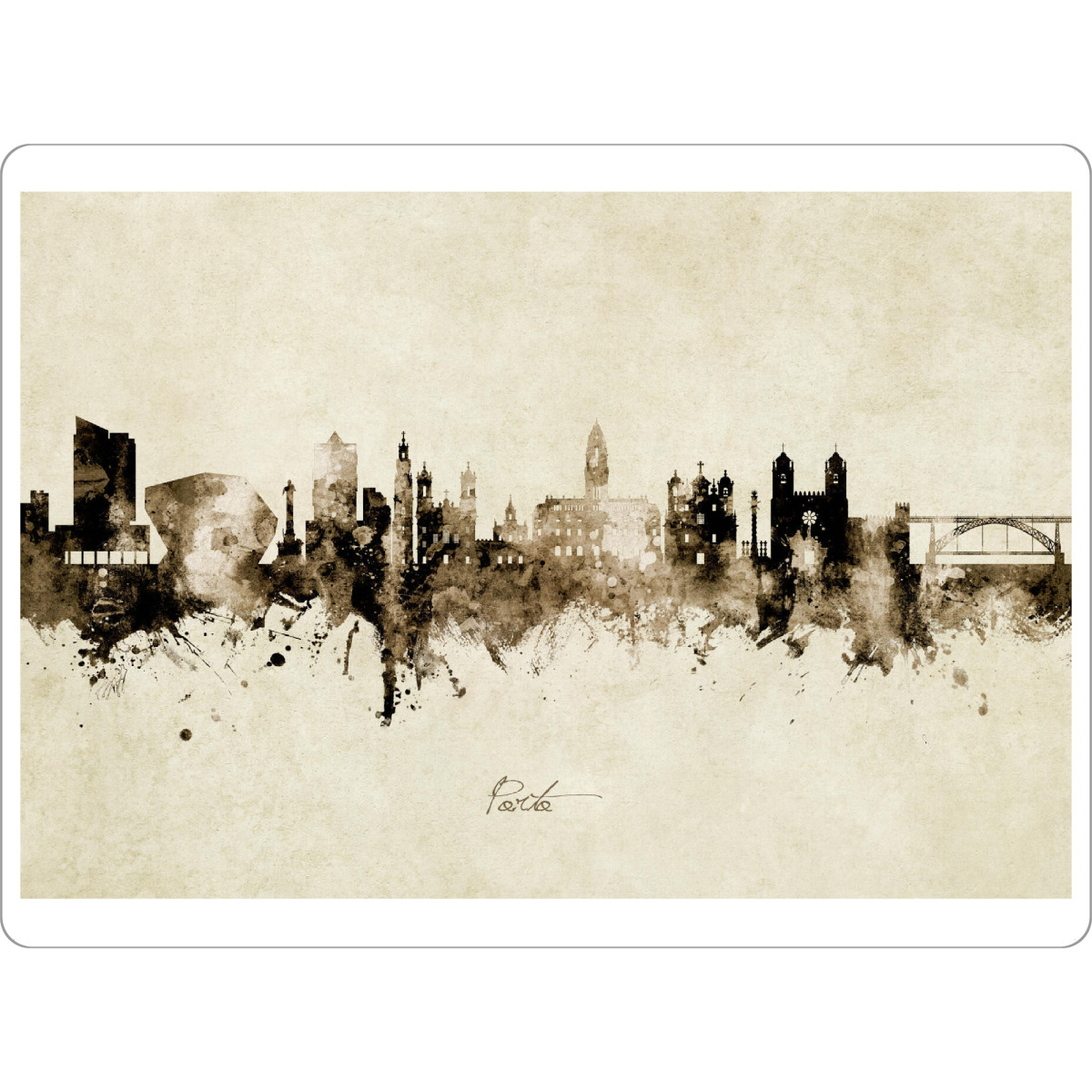 Tischset "Porto Portugal Skyline Sepia" artboxONE - Städte - Porto,Portugal,Skyline,Cityscape,Stadtbild,Watercolor,Painting - Bild porto