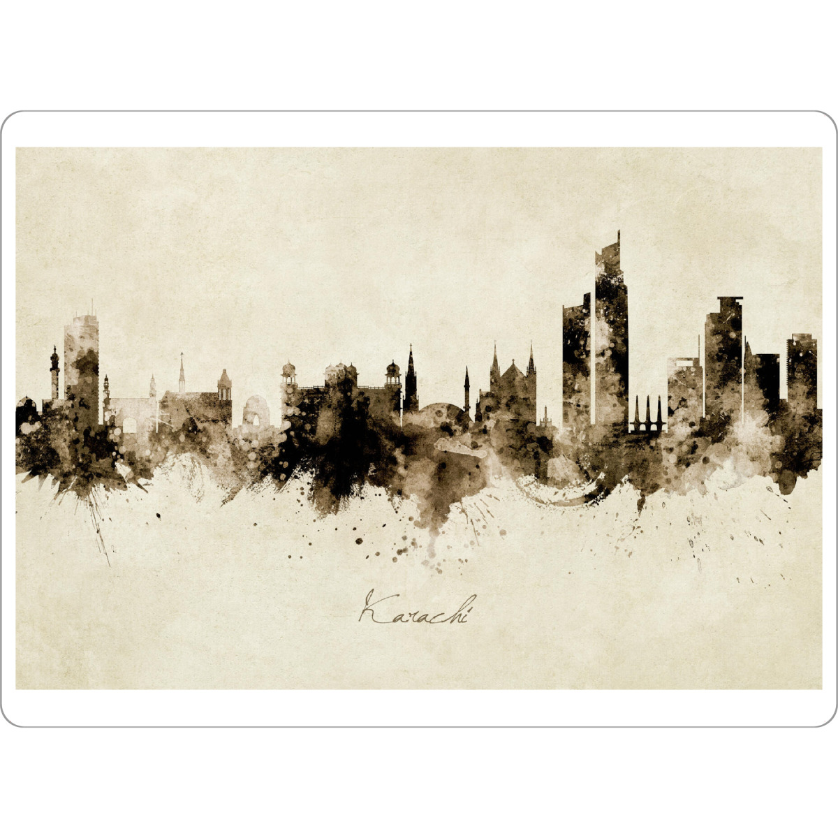 Tischset "Karachi Pakistan Skyline Sepia" artboxONE - Städte - Karachi,Pakistan,Skyline,Cityscape,Stadtbild,Watercolor,Painting - Bild karachi