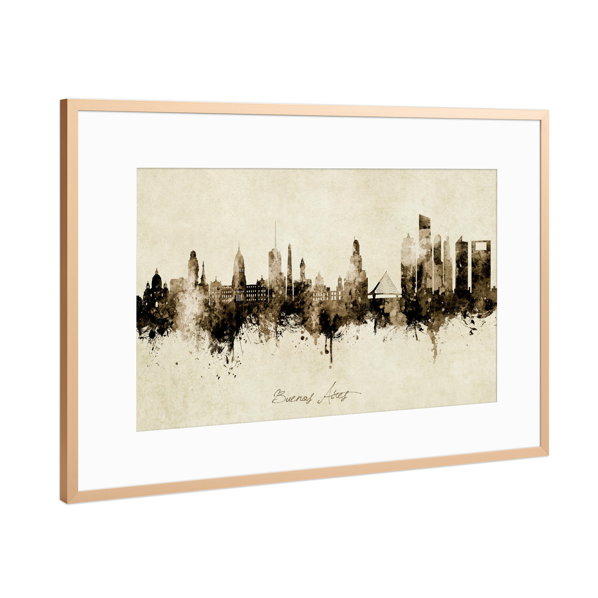Poster mit Rahmen Kupfer "Buenos Aires Skyline Sepia" artboxONE - Städte - Buenos aires,Argentina,Skyline,Cityscape,Stadtbild,Watercolor,Painting