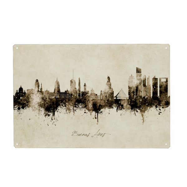 Holzbild "Buenos Aires Skyline Sepia" artboxONE - Städte - Buenos aires,Argentina,Skyline,Cityscape,Stadtbild,Watercolor,Painting