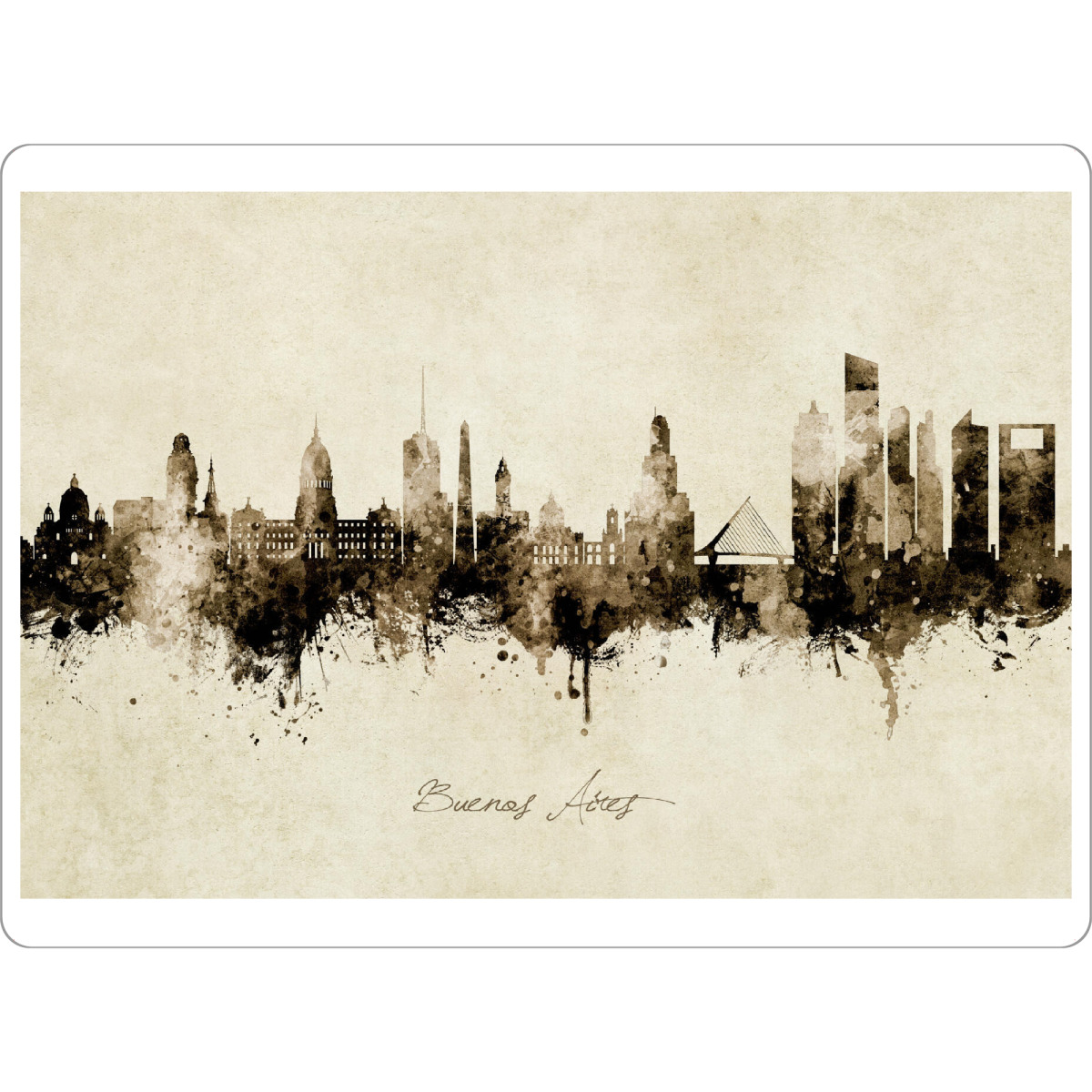 Tischset "Buenos Aires Skyline Sepia" artboxONE - Städte - Buenos aires,Argentina,Skyline,Cityscape,Stadtbild,Watercolor,Painting