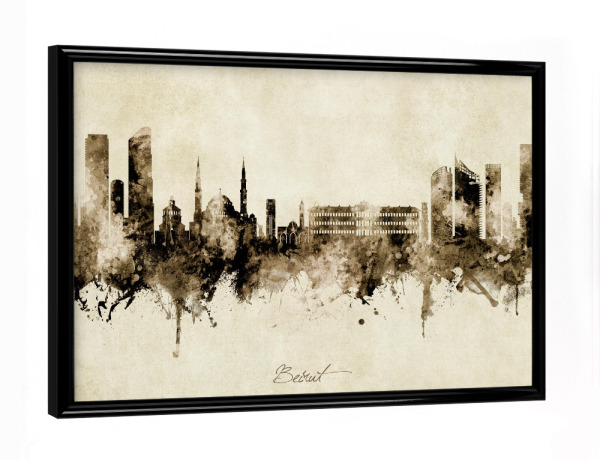 Poster mit schwarzem Rahmen "Beirut Lebanon Skyline Sepia" artboxONE - Städte - Beirut,Lebanon,Skyline,Cityscape,Stadtbild,Watercolor,Painting