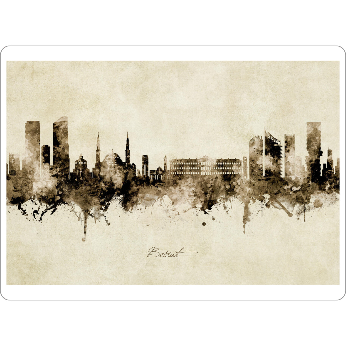 Tischset "Beirut Lebanon Skyline Sepia" artboxONE - Städte - Beirut,Lebanon,Skyline,Cityscape,Stadtbild,Watercolor,Painting - Bild beirut