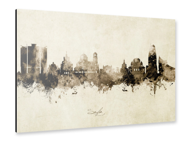Alu-Dibond "Sofia Bulgaria Skyline Sepia" 30x20 cm artboxONE