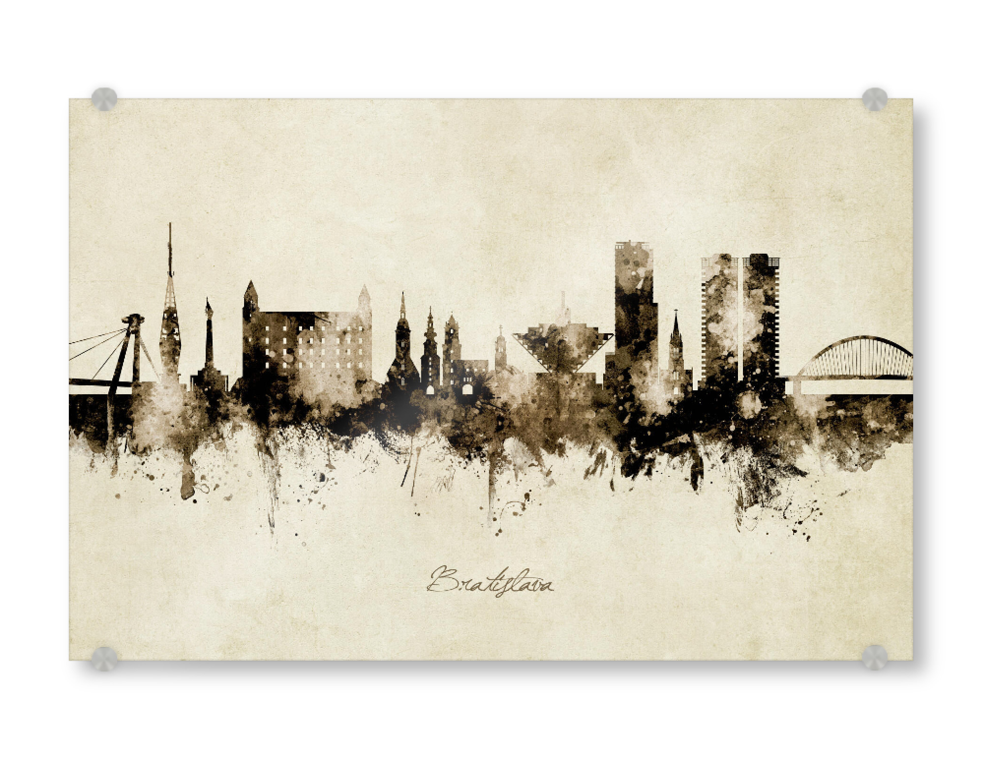 Acrylglasbild "Bratislava Slovakia Skyline Sepia" artboxONE - Städte - Bratislava,Slovakia,Skyline,Cityscape,Stadtbild,Watercolor,Painting