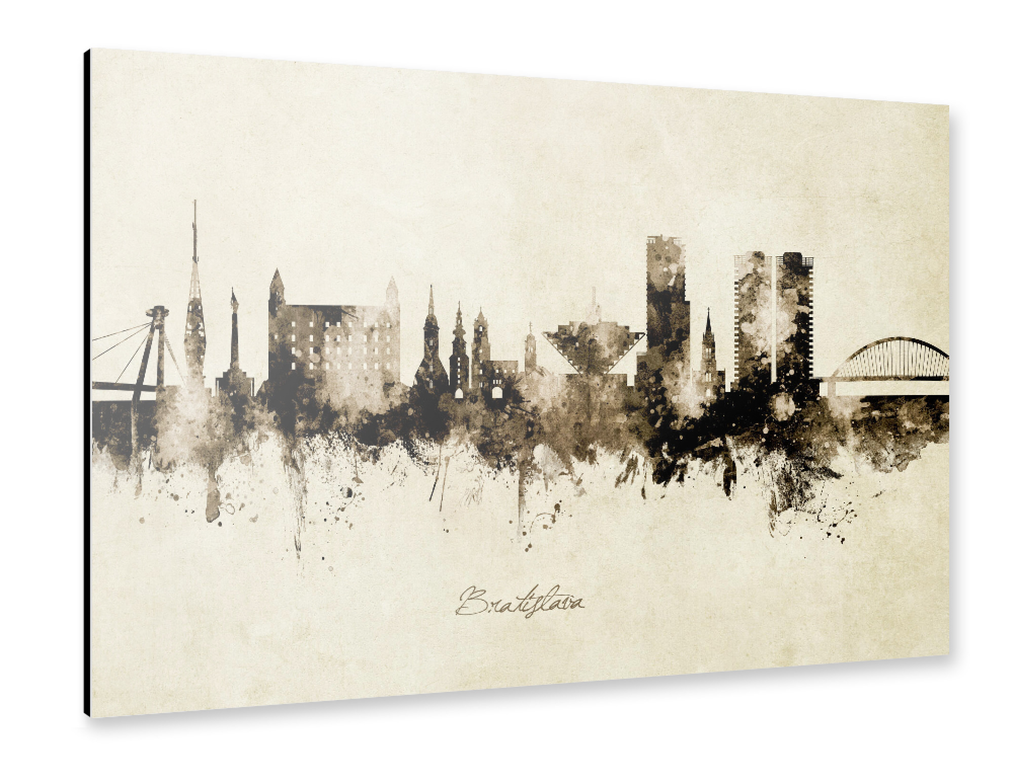 Alu-Dibond "Bratislava Slovakia Skyline Sepia" 30x20 cm artboxONE