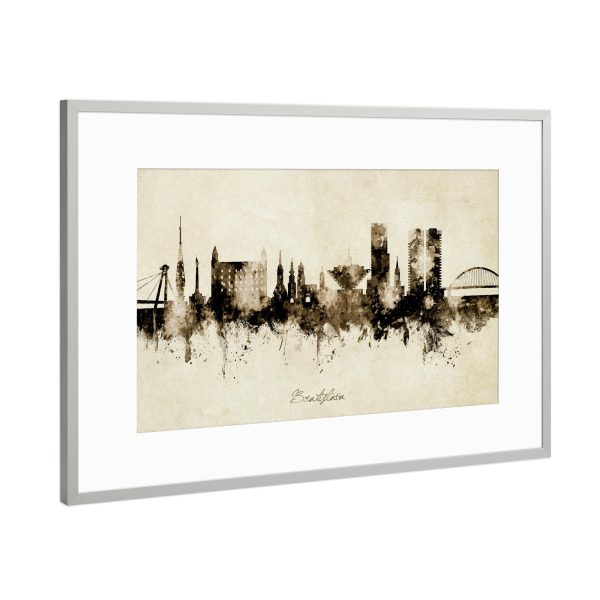 Poster mit Rahmen Silber "Bratislava Slovakia Skyline Sepia" artboxONE - Städte - Bratislava,Slovakia,Skyline,Cityscape,Stadtbild,Watercolor,Painting
