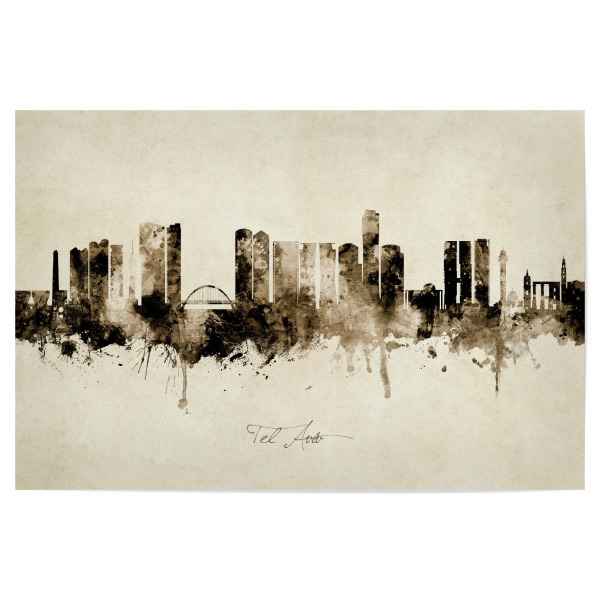 Poster 30x20 cm "Tel Aviv Israel Skyline Sepia" artboxONE - Städte - Tel aviv,Israel,Skyline,Cityscape,Stadtbild,Watercolor,Painting