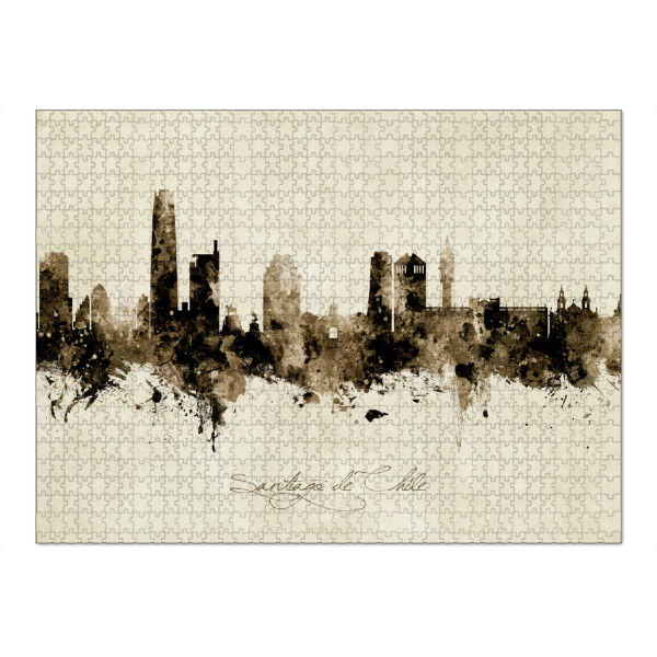 Puzzle Ravensburger "Santiago de Chile Skyline Sepia" artboxONE - Städte - Santiago de chile,Chile,Skyline,Cityscape,Stadtbild,Watercolor,Painting