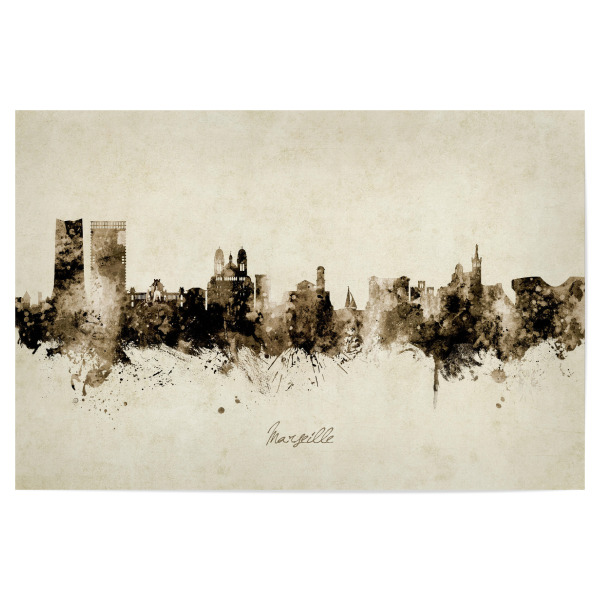 Poster 30x20 cm "Marseille France Skyline Sepia" artboxONE - Städte - Marseille,France,Skyline,Cityscape,Stadtbild,Watercolor,Painting