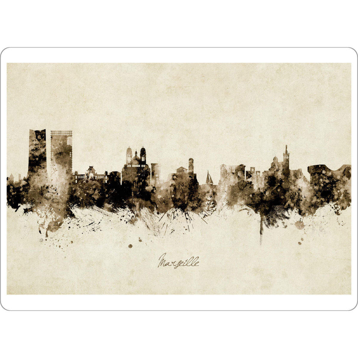 Tischset "Marseille France Skyline Sepia" artboxONE - Städte - Marseille,France,Skyline,Cityscape,Stadtbild,Watercolor,Painting - Bild marseille