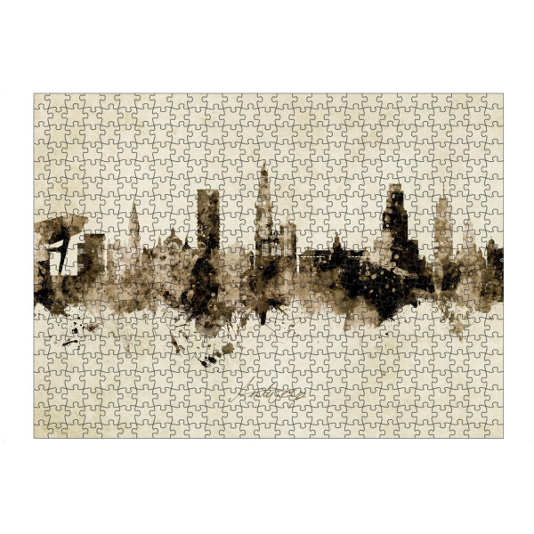 artboxONE Puzzle "Antwerp Belgium Skyline Sepia" artboxONE - Städte - Antwerp,Belgium,Skyline,Cityscape,Stadtbild,Watercolor,Painting