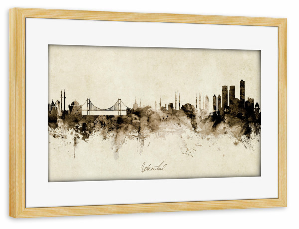 Poster mit Rahmen kiefer "Istanbul Turkey Skyline Sepia" artboxONE - Städte,Städte / Istanbul