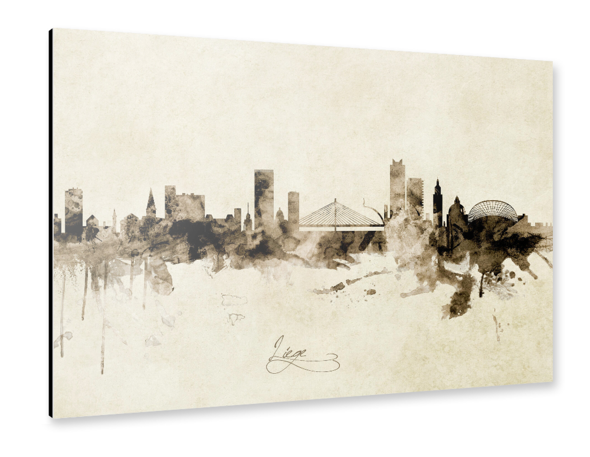 Alu-Dibond "Liege Belgium Skyline Sepia" 75x50 cm artboxONE