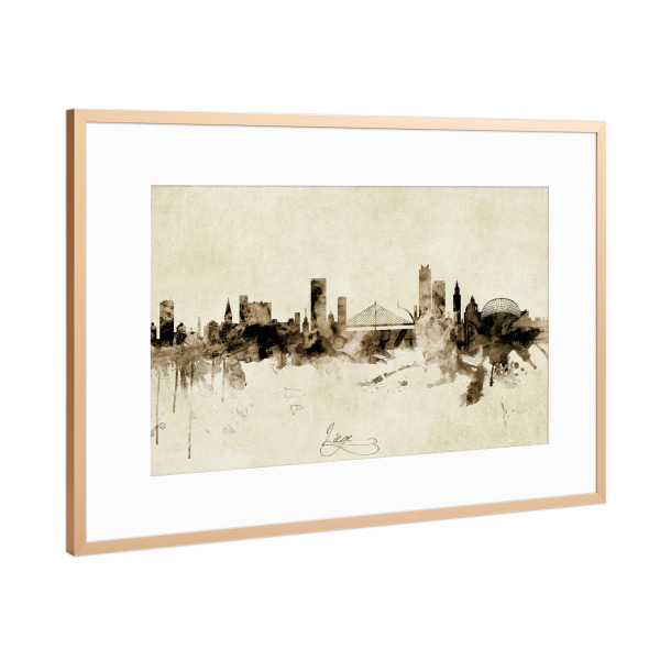 Poster mit Rahmen Kupfer "Liege Belgium Skyline Sepia" artboxONE - Städte - Liege,Belgium,Skyline,Cityscape,Stadtbild,Watercolor,Painting