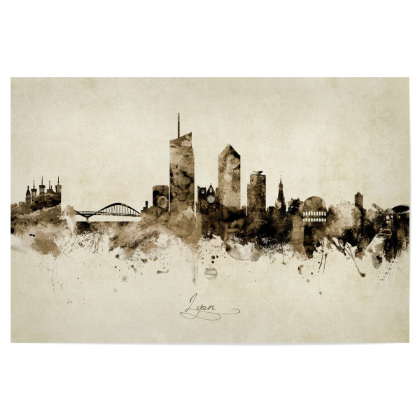 Poster "Lyon France Skyline Sepia" artboxONE - Städte - Lyon,France,Skyline,Cityscape,Stadtbild,Watercolor,Painting