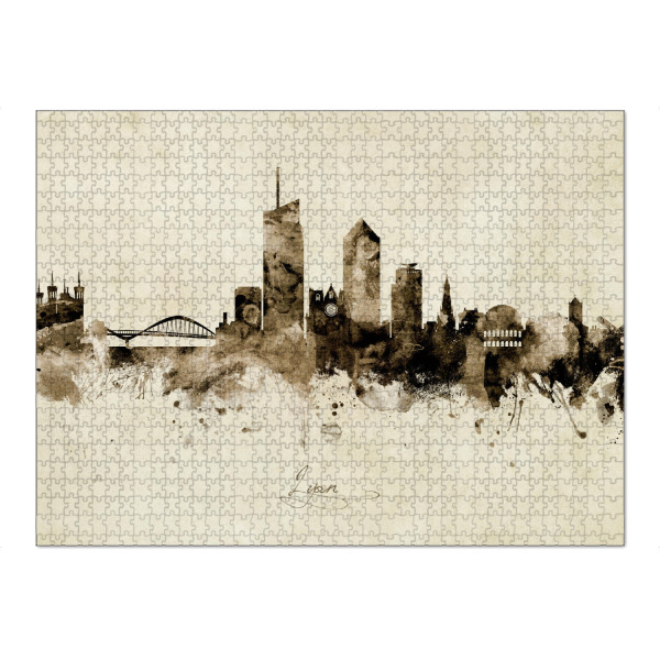 Puzzle Ravensburger "Lyon France Skyline Sepia" artboxONE - Städte - Lyon,France,Skyline,Cityscape,Stadtbild,Watercolor,Painting - Bild lyon