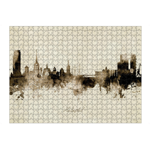 artboxONE Puzzle "Halmstad Sweden Skyline Sepia" artboxONE - Städte - Halmstad,Sweden,Skyline,Cityscape,Stadtbild,Watercolor,Painting