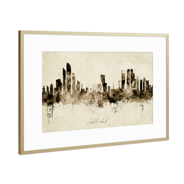 Poster mit Rahmen Gold "Abu Dhabi Skyline Sepia" artboxONE - Städte - Abu dhabi,United arab emirates,Skyline,Cityscape,Stadtbild,Watercolor,Painting
