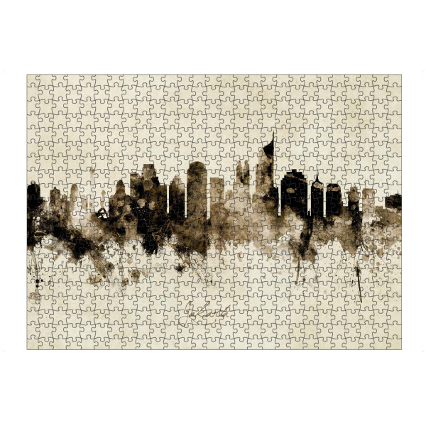 Puzzle Ravensburger "Jakarta Skyline Indonesia Sepia" artboxONE - Städte - Jakarta,Indonesia,Skyline,Cityscape,Stadtbild,Watercolor,Painting
