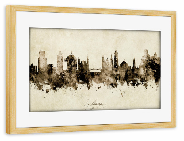 Poster mit Rahmen kiefer "Ljubljana Slovenia Skyline Sepia" artboxONE - Städte - Ljubljana,Slovenia,Skyline,Cityscape,Stadtbild,Watercolor,Painting