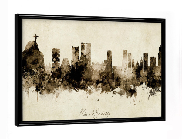 Poster mit schwarzem Rahmen "Rio de Janeiro Skyline Sepia" artboxONE - Städte - Rio de janeiro,Brazil,Skyline,Cityscape,Stadtbild,Watercolor,Painting
