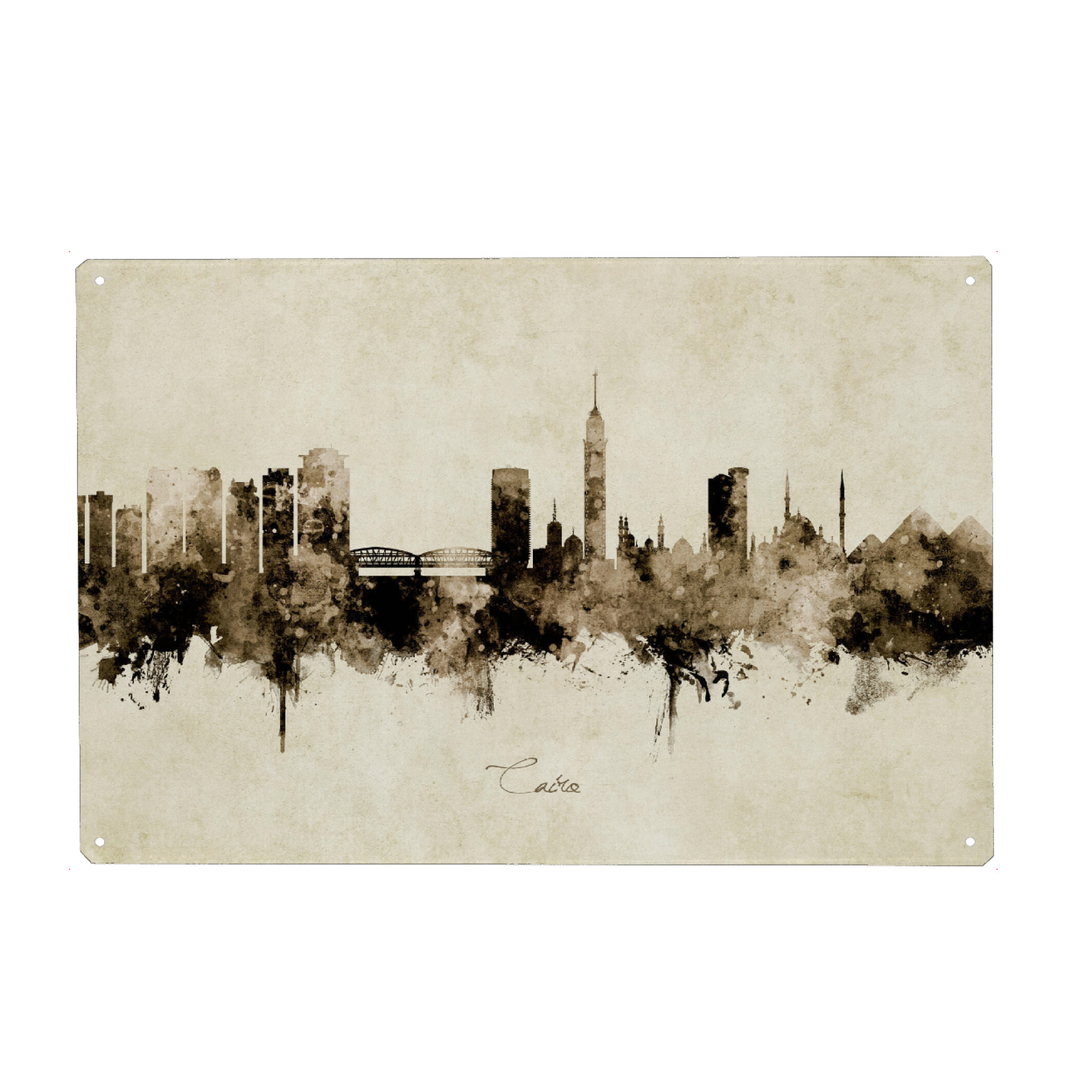 Metall Poster "Cairo Egypt Skyline Sepia" artboxONE - Städte - Cairo,Egypt,Skyline,Cityscape,Stadtbild,Watercolor,Painting - Blechschild