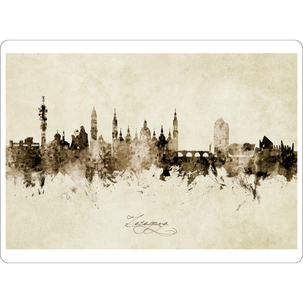 Tischset "Zaragoza Spain Skyline Sepia" artboxONE - Städte - Zaragoza,Spain,Skyline,Cityscape,Stadtbild,Watercolor,Painting - Bild zaragoza