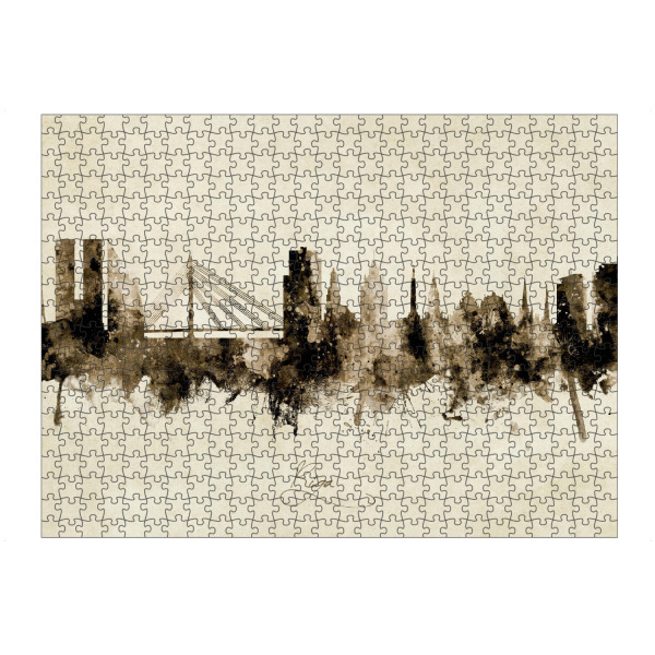 Puzzle Ravensburger "Riga Latvia Skyline Sepia" artboxONE - Städte - Riga,Latvia,Skyline,Cityscape,Stadtbild,Watercolor,Painting - Bild riga