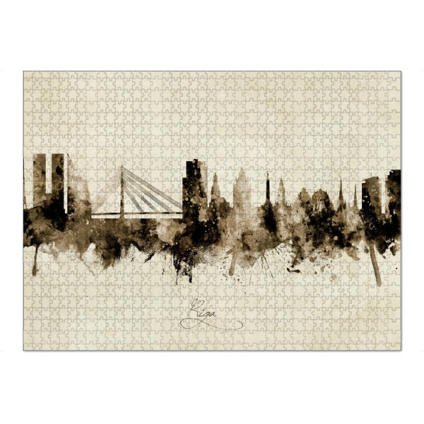 Puzzle Ravensburger "Riga Latvia Skyline Sepia" artboxONE - Städte - Riga,Latvia,Skyline,Cityscape,Stadtbild,Watercolor,Painting - Bild riga