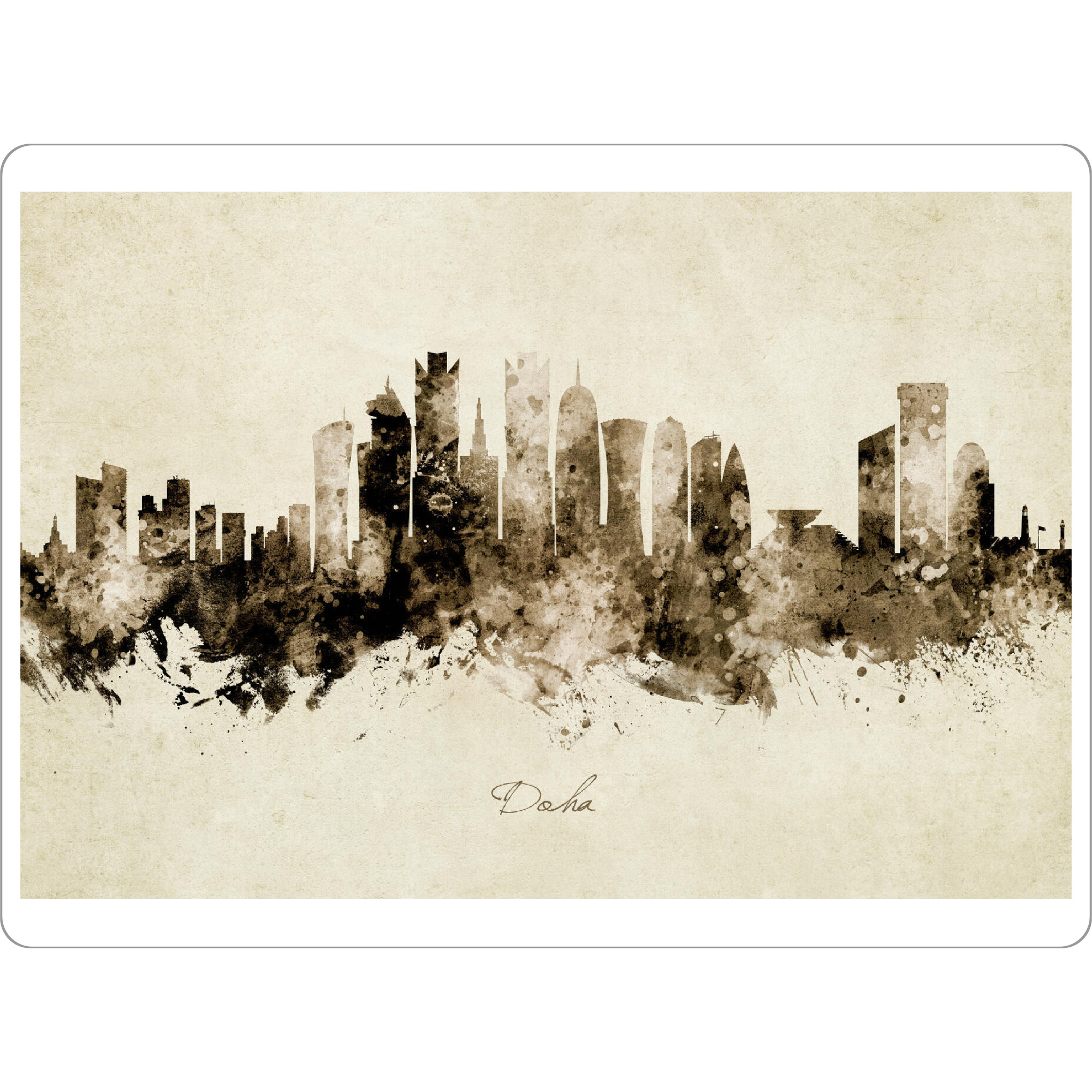 Tischset "Doha Qatar Skyline Sepia" artboxONE - Städte - Doha,Qatar,Skyline,Cityscape,Stadtbild,Watercolor,Painting - Bild doha