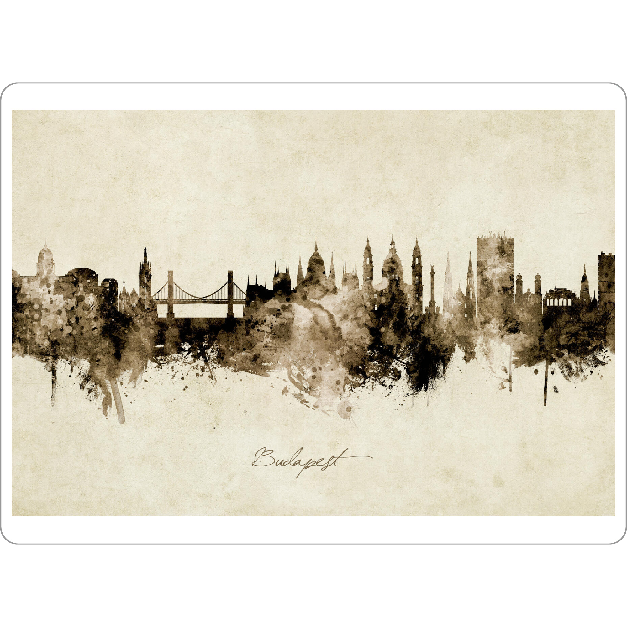 Tischset "Budapest Hungary Skyline Sepia" artboxONE - Städte / Budapest - Budapest,Hungary,Skyline,Cityscape,Stadtbild,Watercolor,Painting