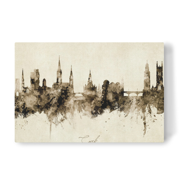 Leinwandbild "Cork Ireland Skyline Sepia" artboxONE - Städte - Cork,Ireland,Skyline,Cityscape,Stadtbild,Watercolor,Painting